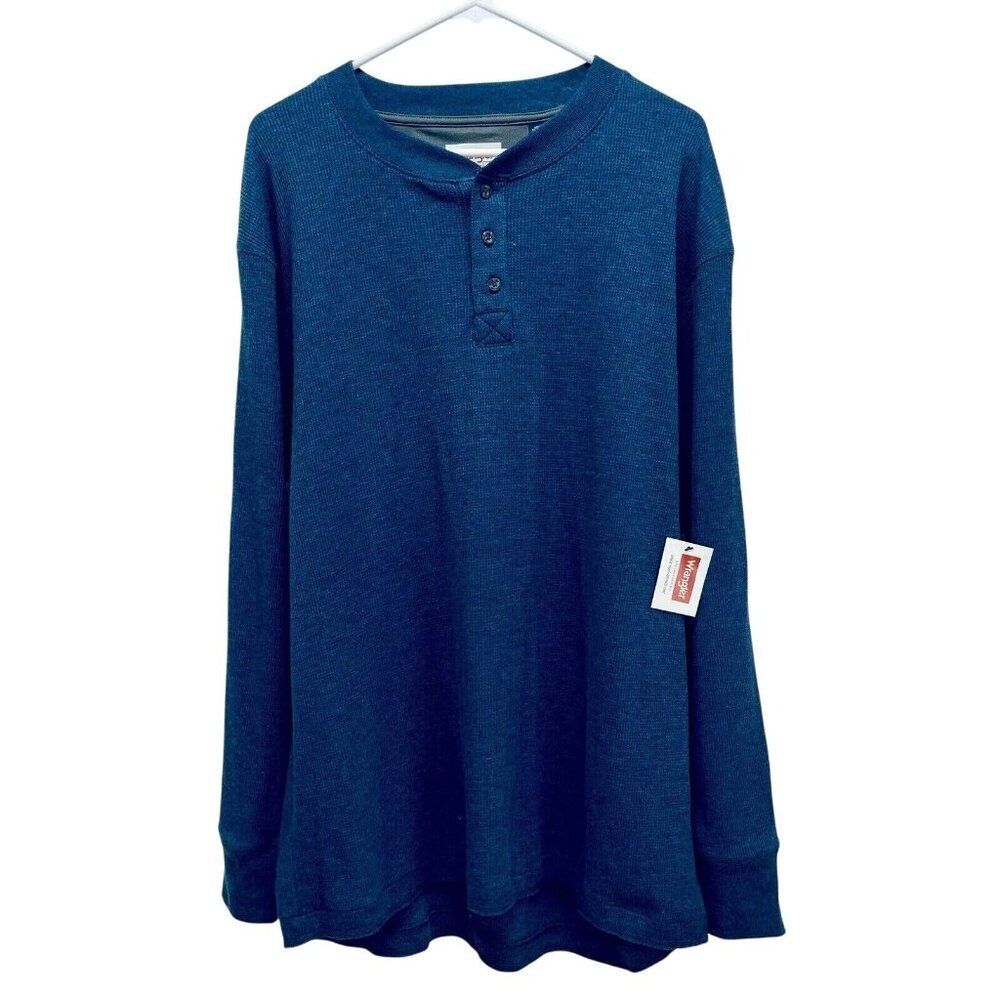 Wrangler Autentic Shirt Size L Men’s Thermal Pullover Blue Long Sleeve New